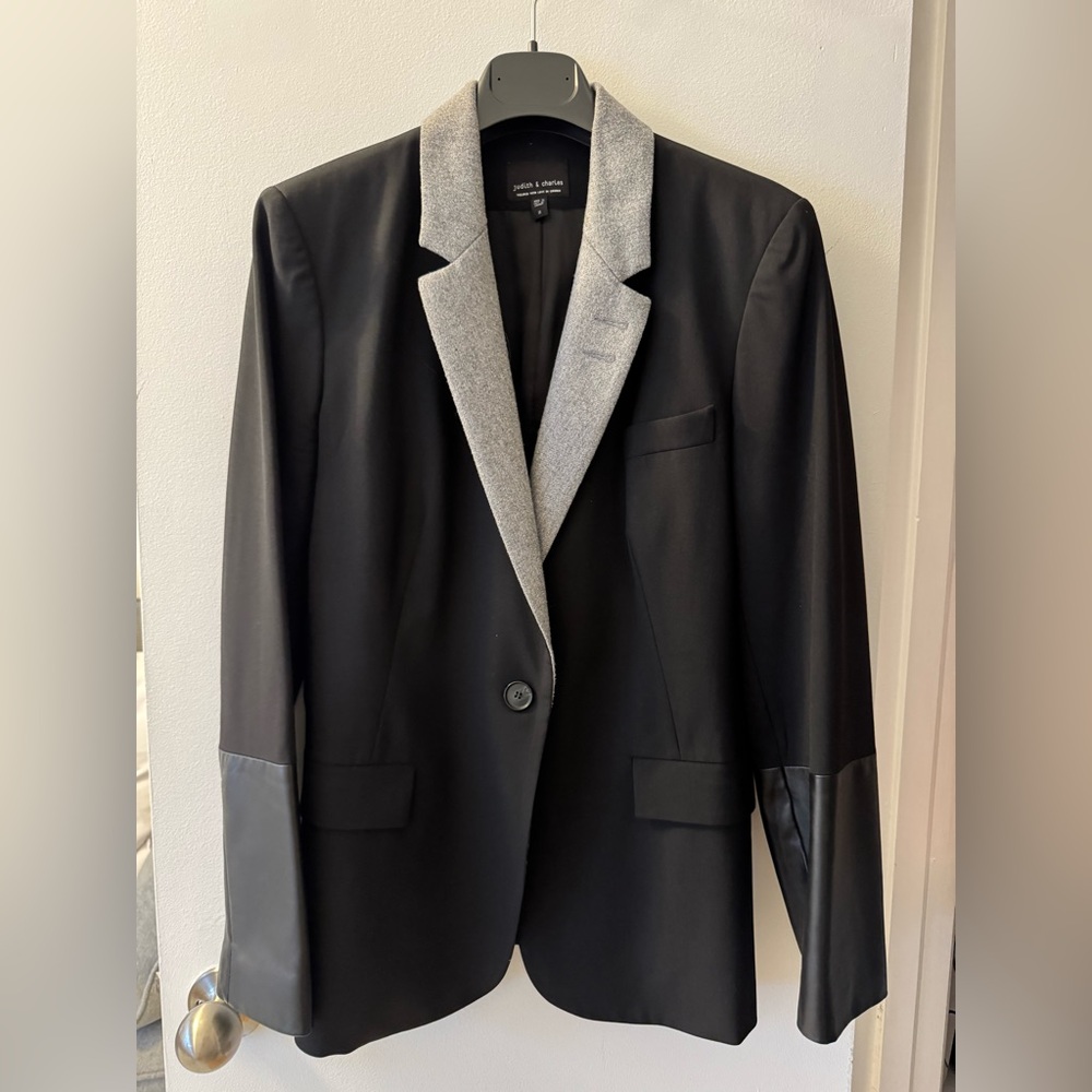 Black blazer with leather sleeve detail
